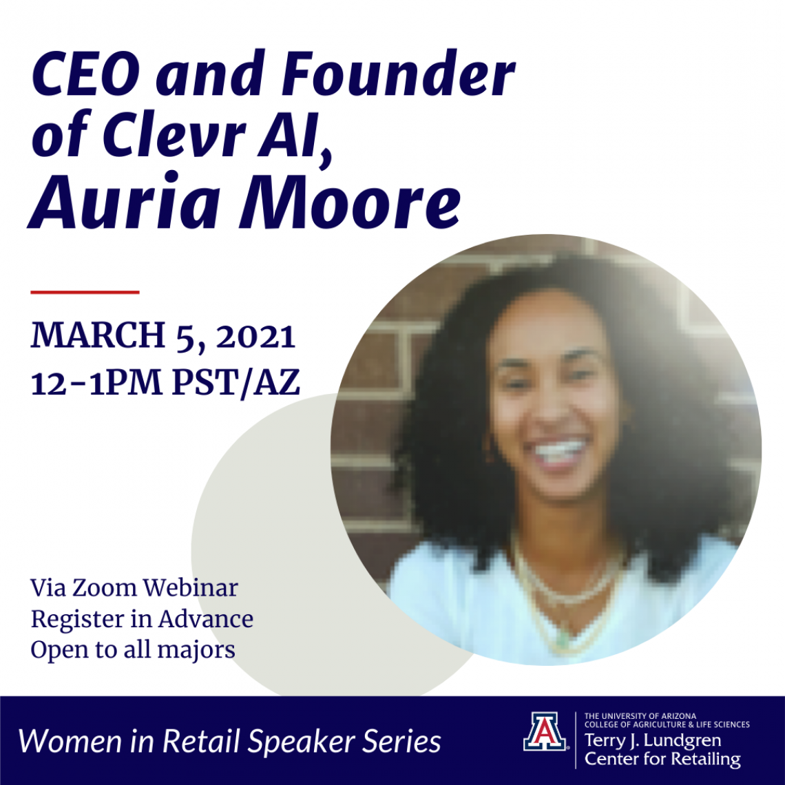 Flyer for Auria Moore, Founder & CEO Clevr AI